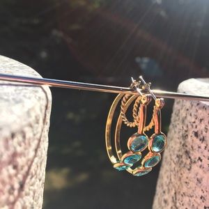 Blue Topaz triple stone hoop earrings